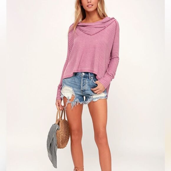 Free People Wildcat Washed Mauve Thermal Long SleeveTop .Size XS - Picture 2 of 14